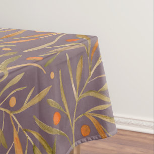 Toalha De Mesa Padrão de Folha de Aquarela Elegante Fundo Roxo
