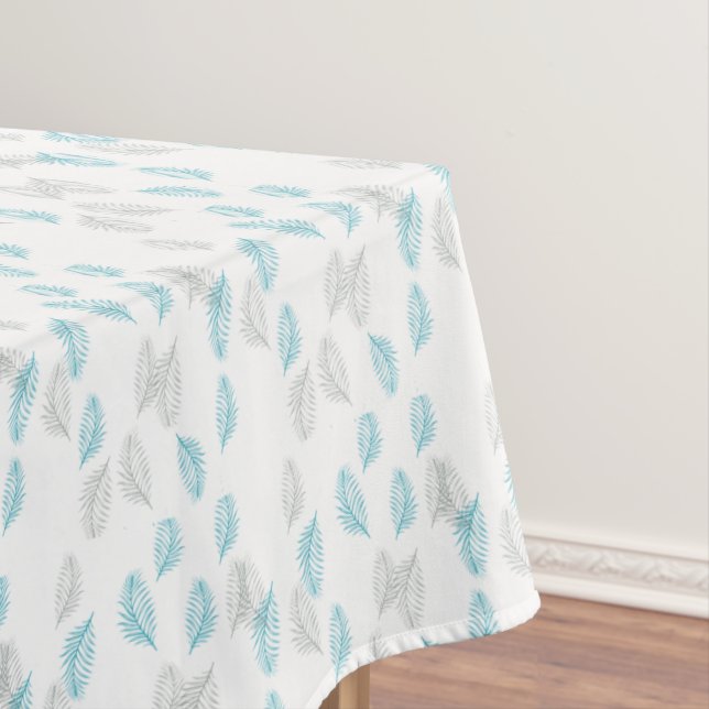 Toalha De Mesa Padrão de Folhas Azuis e Cinzas (Posição Original)