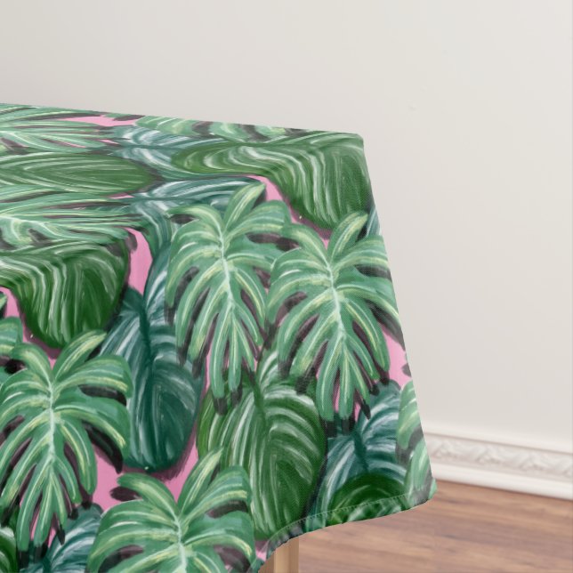 Toalha De Mesa Padrão de Folhas Tropicais - Folhagem Verde (Posição Original)