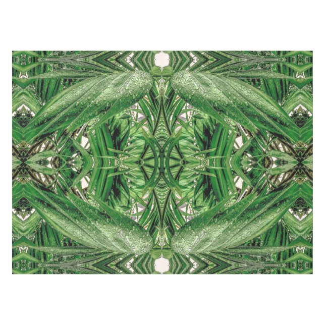 Toalha De Mesa Padrão de Folhas Verdes e Gotículas de Chuva (Frente (Horizontal))