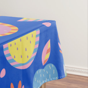 Toalha De Mesa Padrão de Fruta Escandinavo Branco Azul