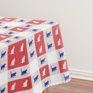 Toalha De Mesa Padrão de Gato do Quadro de Verificação Vermelho,