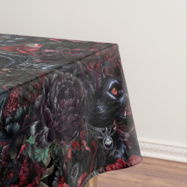 Toalha De Mesa Padrão de Gato Preto Gótico e Flores Escuras
