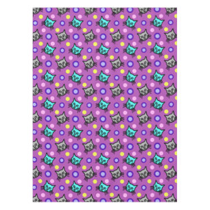 Toalha De Mesa Padrão de Gatos Bonitos em Tablecloth Violeta Pequ