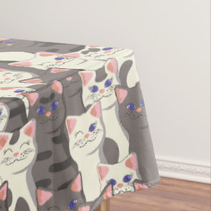 Toalha De Mesa Padrão de gatos brancos e cinzas