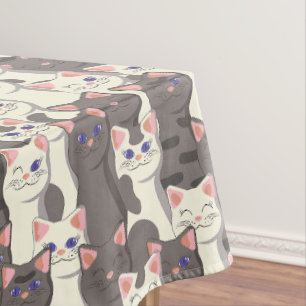 Toalha De Mesa Padrão de gatos brancos e cinzas