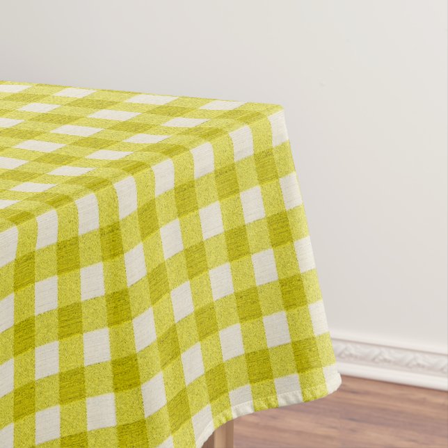 Toalha De Mesa Padrão de Gingham Branco e Amarelo | Algodão Verif (Posição Original)