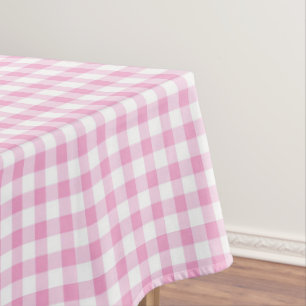 Toalha De Mesa Padrão de Gingham Branco e Rosa Elegante