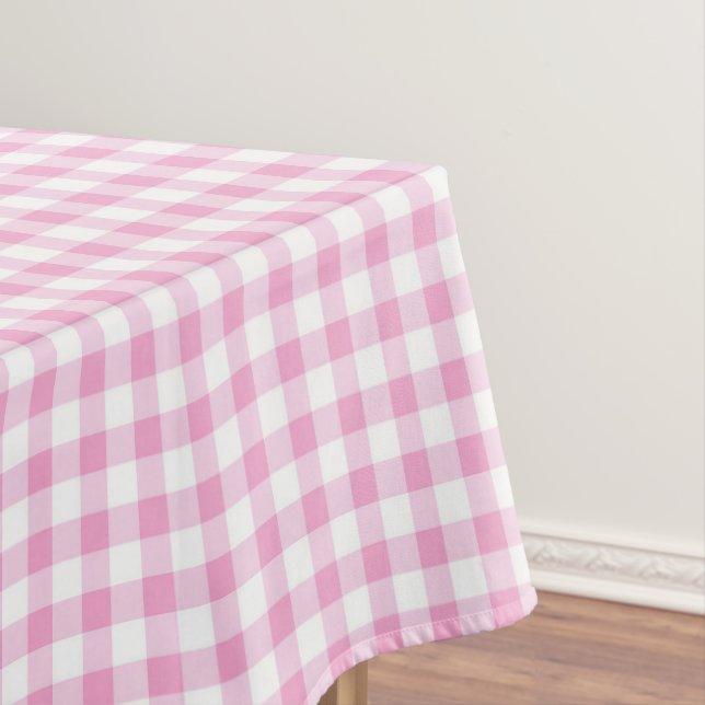 Toalha De Mesa Padrão de Gingham Branco e Rosa Elegante (Posição Original)