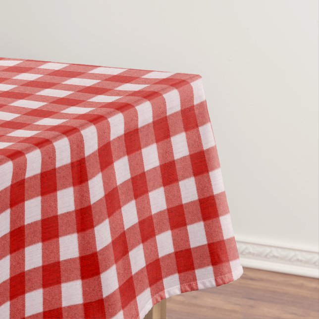 Toalha De Mesa Padrão de Gingham Branco e Vermelho | Algodão Veri (Posição Original)