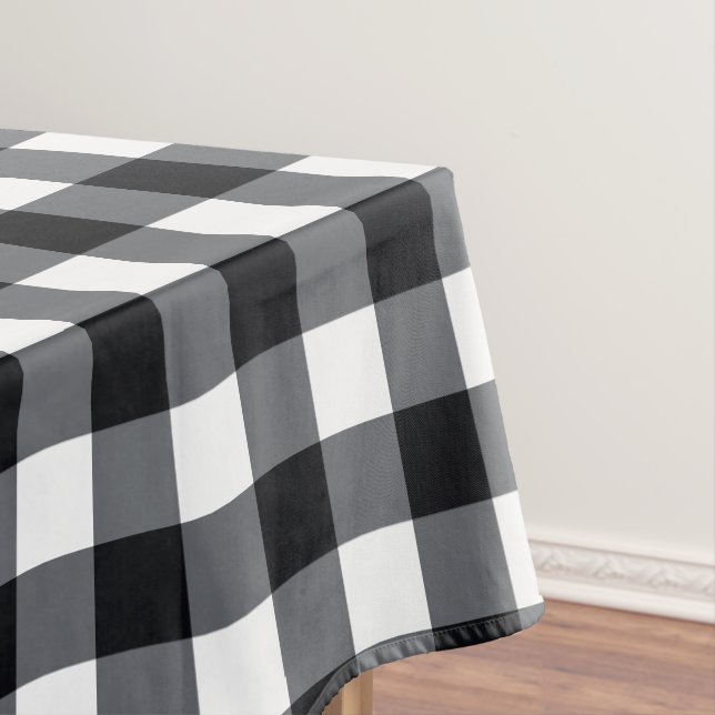 Toalha De Mesa Padrão de gingham do designer preto e branco (Posição Original)