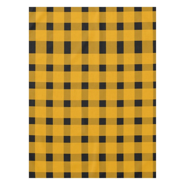 Toalha De Mesa Padrão de Gingham Preto Amarelo (Frente)