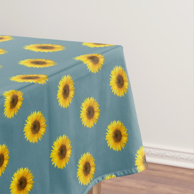 Toalha De Mesa Padrão de Girassol em Azul Verde (Posição Original)
