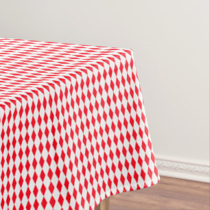 Toalha De Mesa Padrão de Harlequin Vermelho e Branco