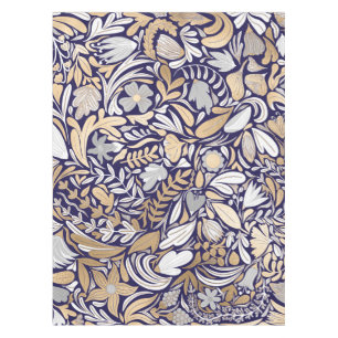 Toalha De Mesa Padrão de Ilustração de Folha Floral Branca do Mar