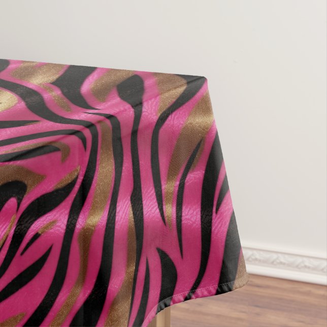 Toalha De Mesa Padrão de Impressão Animal Dourado de Zebra Rosa P (Posição Original)
