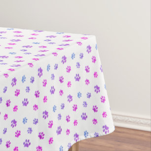 Toalha De Mesa Padrão de impressões de pata azul roxa rosa