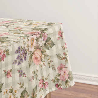 Toalha De Mesa Padrão de Jardim de Gingham Floral Vintage