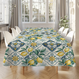 Toalha De Mesa Padrão de Limão Country Francês Azulejo Azul