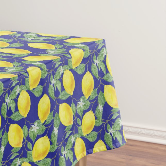 Toalha De Mesa Padrão de Limão Rústico Cozinha Azul (Posição Original)