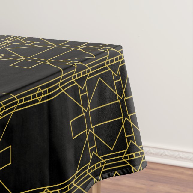 Toalha De Mesa Padrão de Linha Deco da Arte em Preto (Posição Original)