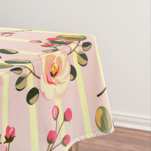 Toalha De Mesa Padrão de Listra Floral Rosa Suave