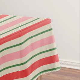 Toalha De Mesa Padrão de Listras de Natal Retrô Rosa Vermelho Ver