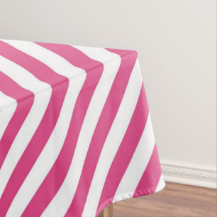 Toalha De Mesa Padrão de listras diagonais rosa e branco
