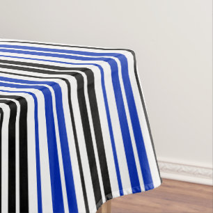 Toalha De Mesa Padrão de Listras Pretas Azuis e Brancas Design