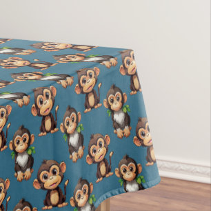 Toalha De Mesa Padrão de Macaco Azul