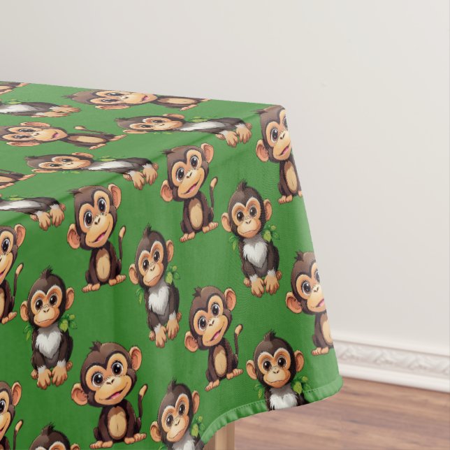 Toalha De Mesa Padrão de Macaco em Verde  (Posição Original)