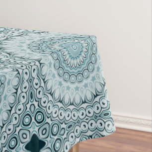 Toalha De Mesa Padrão de Mandala Azul e Cinza Tempestuoso