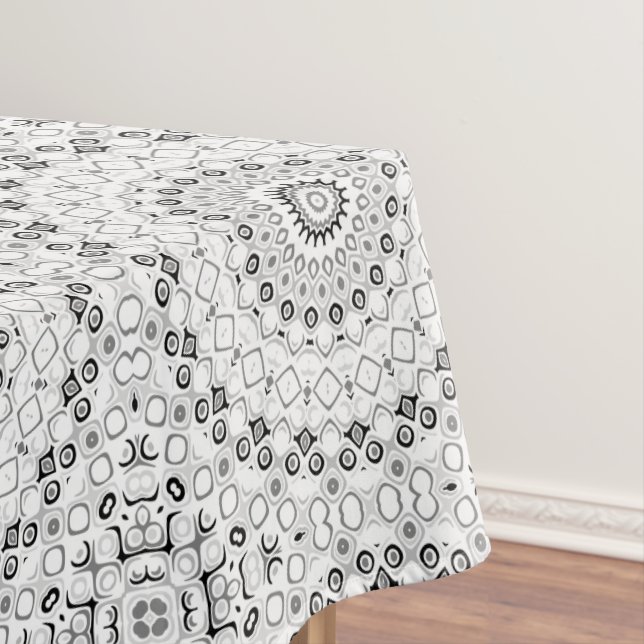 Toalha De Mesa Padrão de Mandala Geométrico Preto e Branco (Posição Original)