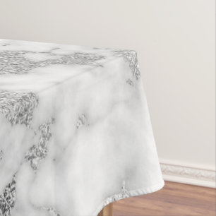 Toalha De Mesa Padrão de Mármaco Branca de Silver Moderno