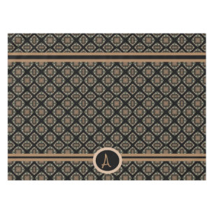 Toalha De Mesa Padrão de Monograma Clássico Preto e Dourado