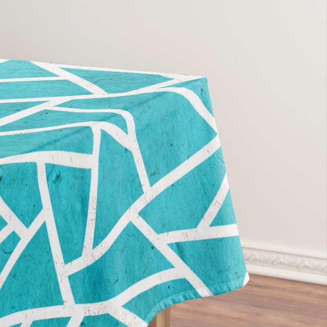 Toalha De Mesa Padrão de mosaico azul-esverdeado e branco (Posição Original)