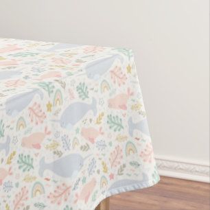Toalha De Mesa Padrão de Narwhal e Seal de Aquarela