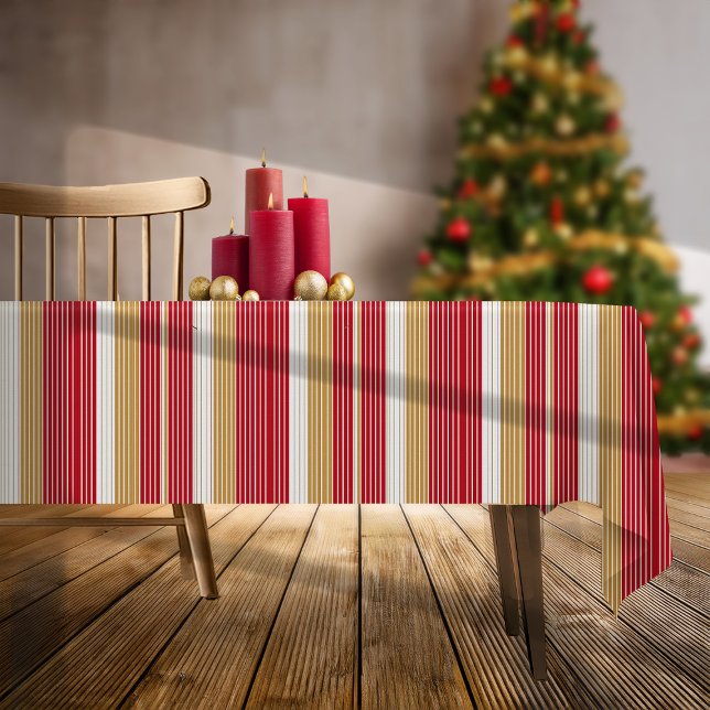 Toalha De Mesa Padrão de Natal do Pinstripe Dourado Vermelho nº 2 (Criador carregado)