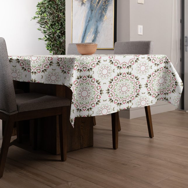 Toalha De Mesa Padrão de Natal Red Green Holly (Christmas holiday red and green modern circle wreath design tablecloth. )