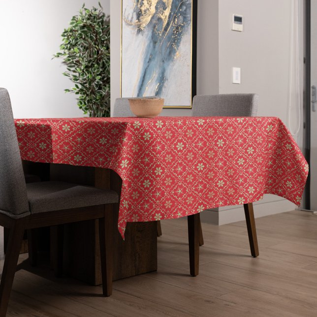 Toalha De Mesa Padrão de Natal Vermelho Verde (Christmas Holiday snowflake pattern table cloth)