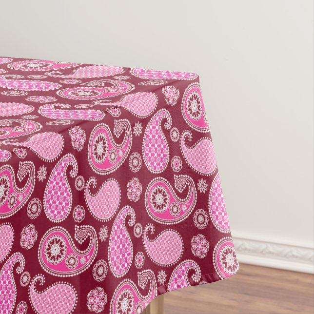 Toalha De Mesa Padrão de Paisley, Borgonha, Rosa e Branco (Posição Original)