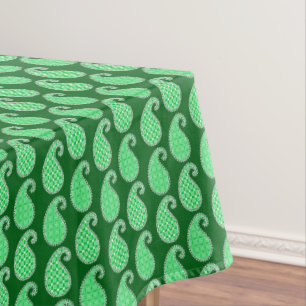 Toalha De Mesa Padrão de Paisley, esmeralda verde e branco