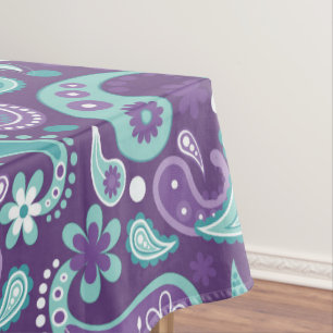 Toalha De Mesa Padrão de Paisley Roxo e Azul Claro Shabby Chic