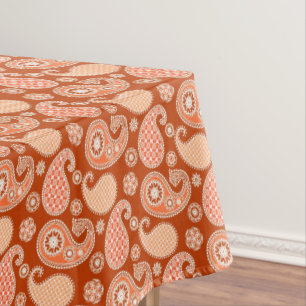 Toalha De Mesa Padrão de Paisley, tangerina laranja e branca