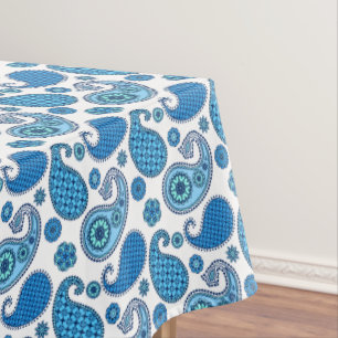 Toalha De Mesa Padrão de Paisley, tons azuis em branco