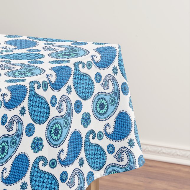 Toalha De Mesa Padrão de Paisley, tons azuis em branco (Posição Original)