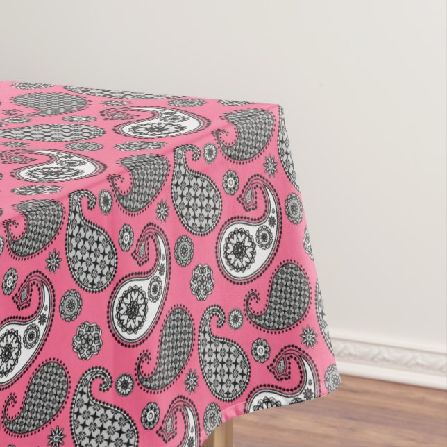 Toalha De Mesa Padrão de Paisley, tons de cinza a rosa (Posição Original)