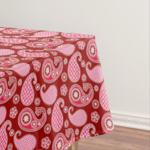 Toalha De Mesa Padrão de Paisley, Vermelho Escuro, Rosa e Branco