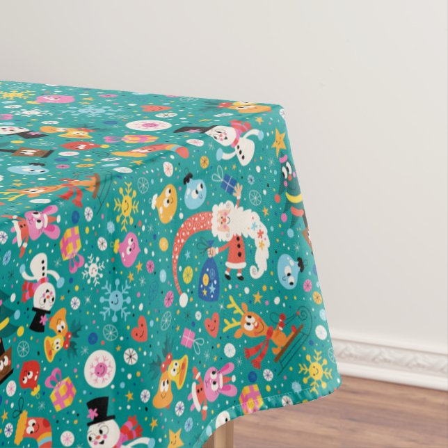 Toalha De Mesa Padrão de Papai Noel e Amigos Felizes (Posição Original)