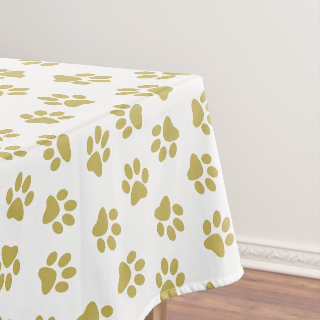 Toalha De Mesa Padrão De Patas, Patas Cachorros, Pistas De Ouro (Posição Original)
